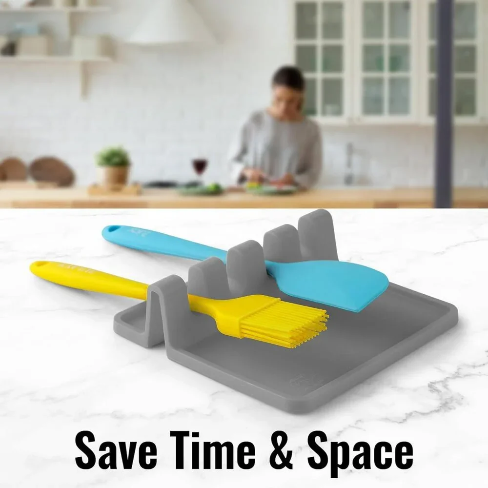 Kitchen Spoon Rest for‎ Multiple Utensils High Heat-Resistant Silicone Drip Pad